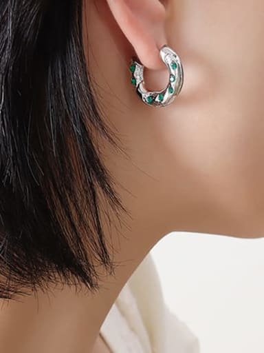 F099 steel green Zircon Earrings Titanium Steel Rhinestone Geometric Vintage Huggie Earring