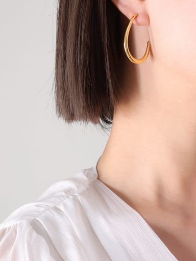 F105 Gold Earrings Titanium Steel Geometric Trend Hoop Earring
