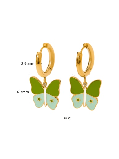 KDE698 Green Stainless steel Enamel Butterfly Hip Hop Huggie Earring