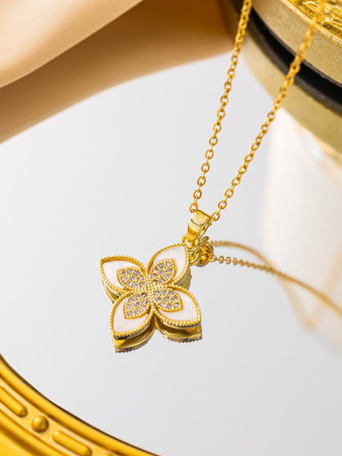 White Clover Necklace Gold Titanium Steel Cubic Zirconia Clover Dainty Necklace