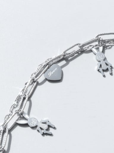 Steel color Titanium 316L Stainless Steel Heart Vintage Strand Bracelet with e-coated waterproof