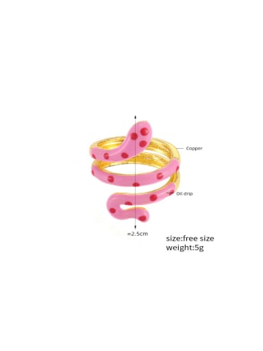 A874 Gold Pink Drip Oil Ring Brass Enamel Snake Hip Hop Band Ring