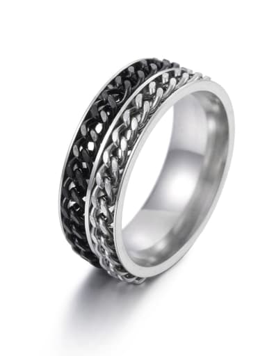 Stainless steel Irregular Hip Hop Double Chain Turning Men's Ring