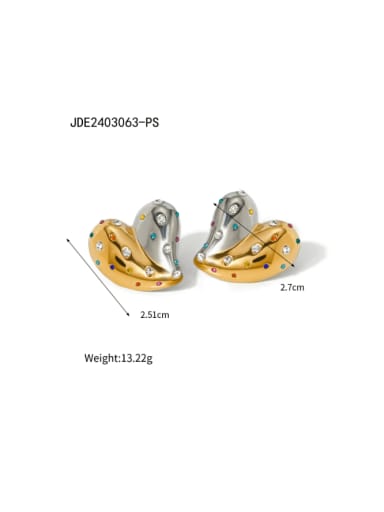 JDE2403063 PS Stainless steel Rhinestone Heart Hip Hop Stud Earring