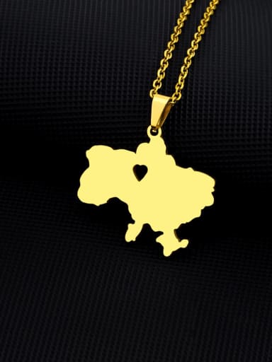 Gold C Style Stainless steel Geometric Ethnic  Ukraine Map Pendant Necklace