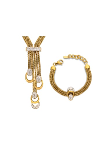 custom Titanium Steel Cubic Zirconia Hip Hop Tassel   Bracelet and Necklace Set