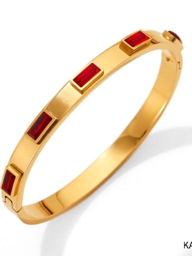 KAS873 Golden Red Stainless steel Cubic Zirconia Geometric Trend Band Bangle