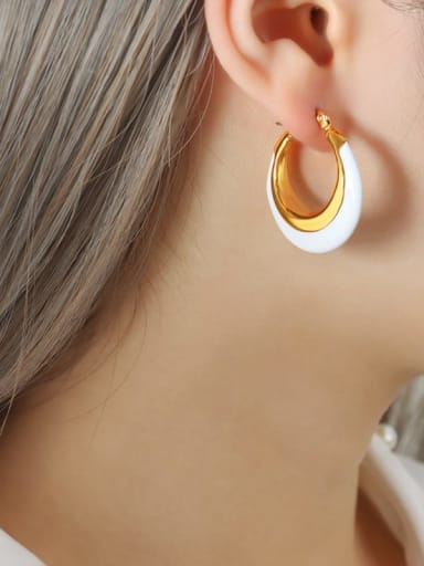 F786 White Earrings Titanium Steel Enamel Geometric Trend Hoop Earring