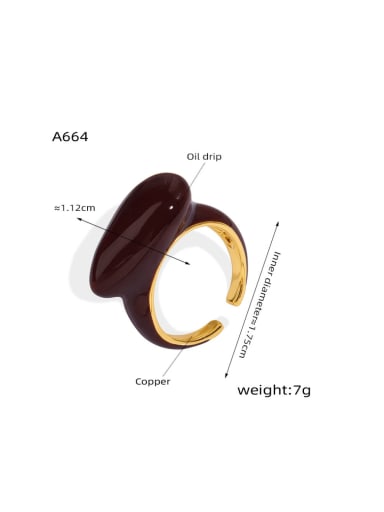 A664 Wine Red Glazed Ring Brass Enamel Geometric Minimalist Band Ring