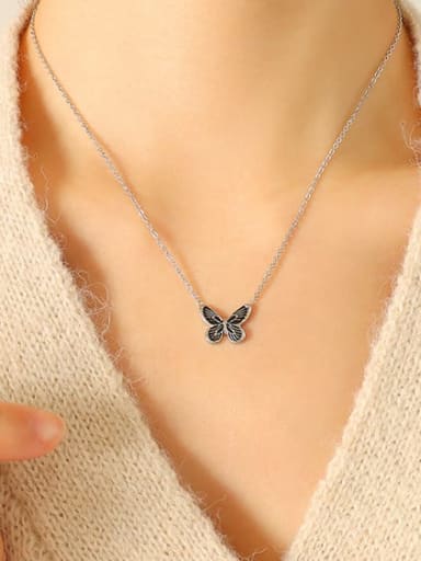 P720 Steel Necklace 40 +5cm Titanium Steel Enamel Butterfly Minimalist Necklace