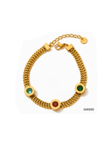 SAK890 golden +colored Stainless steel Glass Stone Geometric Hip Hop Link Bracelet