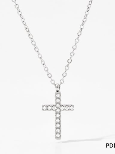PDD341 Steel Necklace Stainless steel Dainty Cross  Cubic Zirconia Earring and Necklace Set