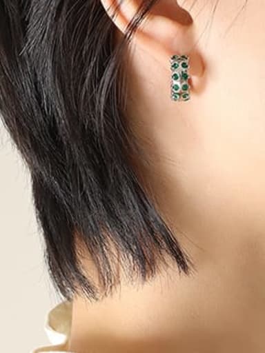 F057 steel green Zircon Earrings Titanium Steel Cubic Zirconia Geometric Vintage Stud Earring