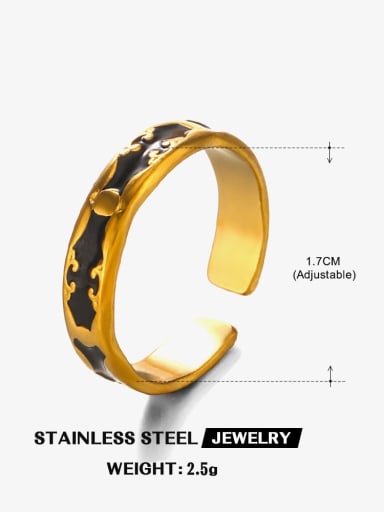 Gold Ring Black Stainless steel Enamel Geometric Trend Band Ring