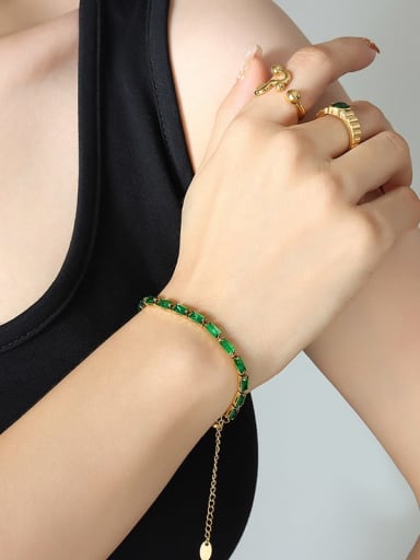 E346 green zircon gold bracelet 15+ 5cm Trend Titanium Steel Cubic Zirconia Bracelet and Necklace Set