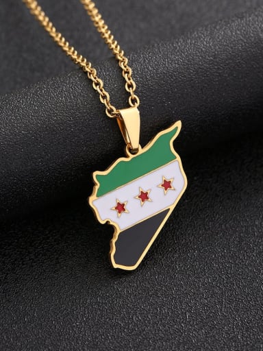 golden Stainless steel Enamel Medallion Ethnic Syria Map Pendant Necklace