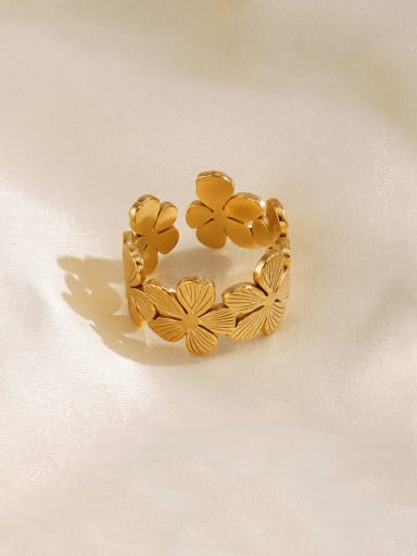 Golden Flower Ring Stainless steel Flower Vintage Band Ring