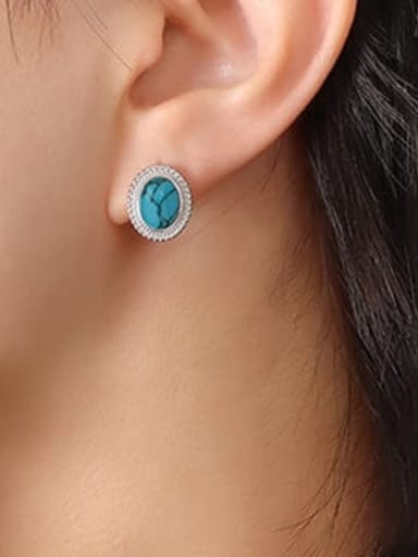 F638 Steel Blue Turquoise Earrings Titanium Steel Turquoise Vintage Geometric  Earring and Necklace Set