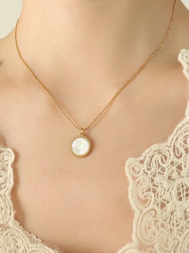 P814 gold necklace 40 +5cm Titanium Steel Shell Round Vintage Necklace