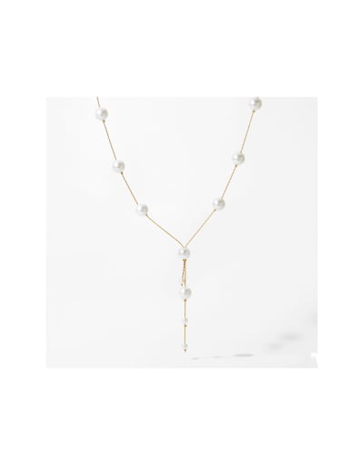 custom Stainless steel Imitation Pearl Geometric Dainty Lariat Necklace