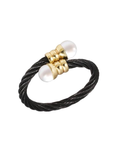 Black Pearl Ring Stainless steel Imitation Pearl Hip Hop Irregular   Ring Earring And Bracelet Set