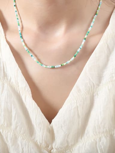 Green National Pearl Necklace 42+ 5CM Titanium Steel Natural Stone Water Drop Bohemia Multi Strand Necklace