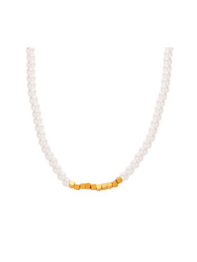 custom Stainless steel Imitation Pearl Irregular Minimalist Beaded Necklace