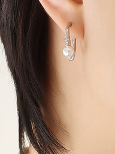 F066 steel imitation pearl earrings Titanium Steel Imitation Pearl Geometric Minimalist Stud Earring