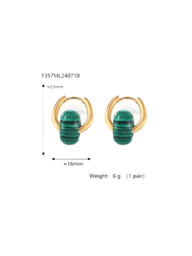 F357 Gold Turquoise Small Titanium Steel Natural Stone Geometric Hip Hop Huggie Earring