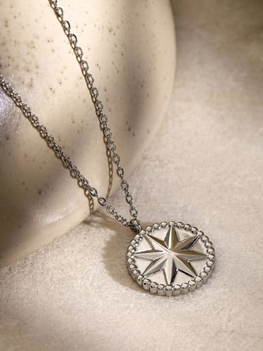 custom Stainless steel  Minimalist Eight-Pointed Star Coin Pendant Necklace