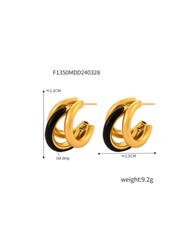 F1350 Gold Black Drop Oil Earrings Titanium Steel Enamel Geometric Hip Hop Stud Earring