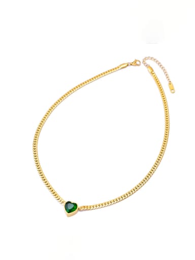 XL109 Love Green Diamond Necklace Gold Titanium Steel Cubic Zirconia Heart Hip Hop Necklace