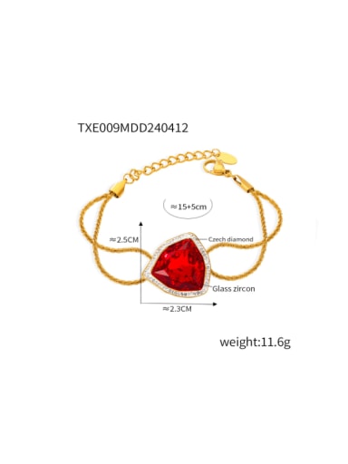 TXE009 Red Glass Zircon Bracelet Titanium Steel Glass Stone Heart  Hip Hop  Bracelet and Necklace Set
