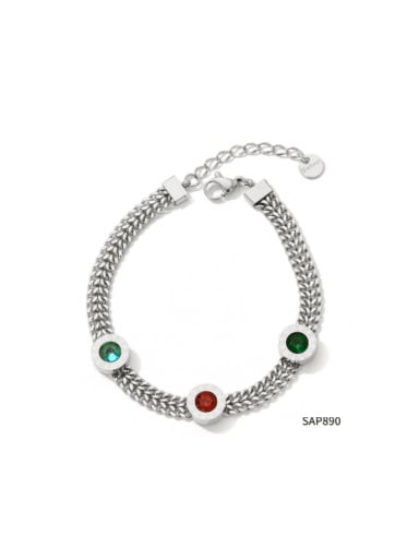 SAP890 Platinum+ Color Stainless steel Glass Stone Geometric Hip Hop Link Bracelet