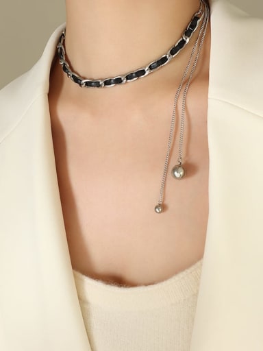 Titanium Steel Artificial LeatherVintage Chain  Bracelet and Necklace Set