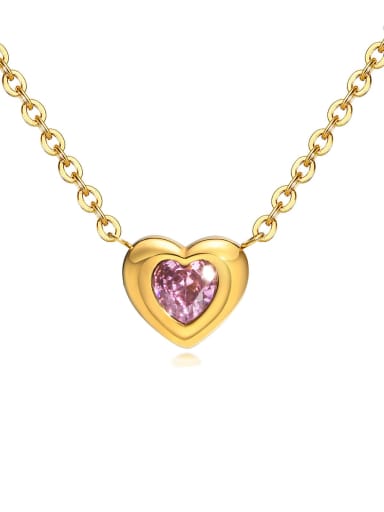 Pink Diamond Love Necklace Gold Titanium Steel Cubic Zirconia Heart Minimalist Necklace