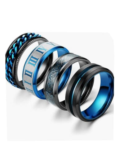 custom Titanium Steel Geometric Hip Hop Stackable Ring Set