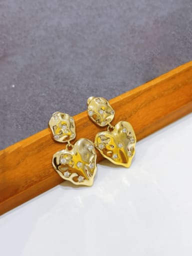 Brass Cubic Zirconia Heart Vintage Drop Earring