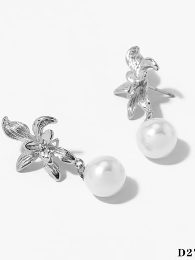 Silver Earrings D2745 Trend Flower Stainless steel Imitation Pearl Earring and Necklace Set