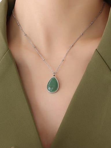P309 steel green natural stone 40+5cm Titanium Steel Natural Stone Water Drop Vintage Necklace