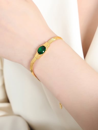 Golden green Trinitite bracelet 17 3cm Trend Geometric Titanium Steel Cubic Zirconia Bracelet and Necklace Set