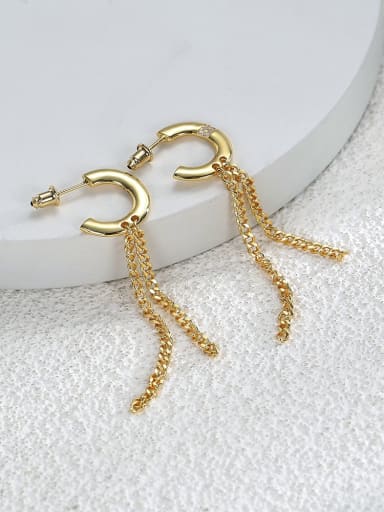 Brass Geometric Chain Tassel Vintage Threader Earring
