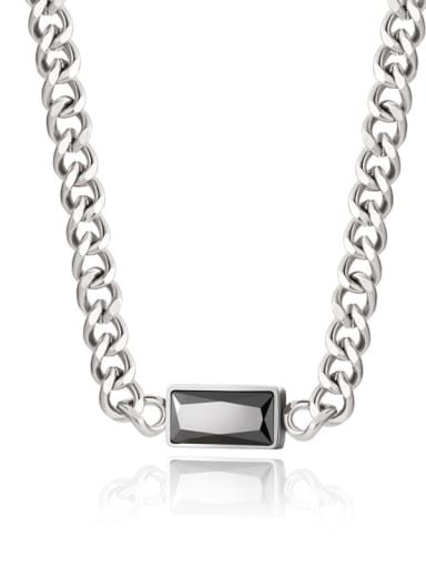 Titanium Steel Glass Stone Geometric Vintage Hollow Chain Necklace