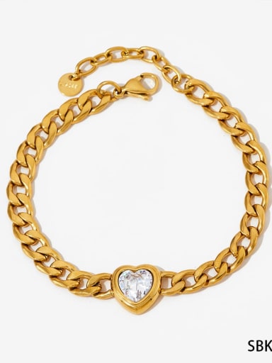 Bracelet gold white  SBK314 Stainless steel Cubic Zirconia Hip Hop Heart Earring Bracelet and Necklace Set