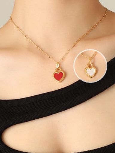 P237 red + white +gold Titanium Steel Shell Heart Minimalist Necklace