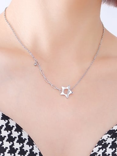 P073 Steel Star Necklace 43 +5cm Titanium Steel Geometric Minimalist Hollow Chain Necklace