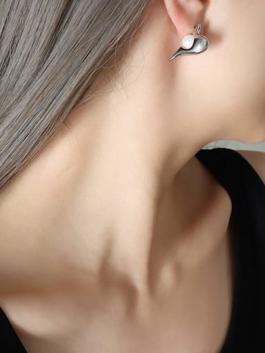 F374 Steel Earrings Titanium Steel Imitation Pearl Geometric Trend Stud Earring