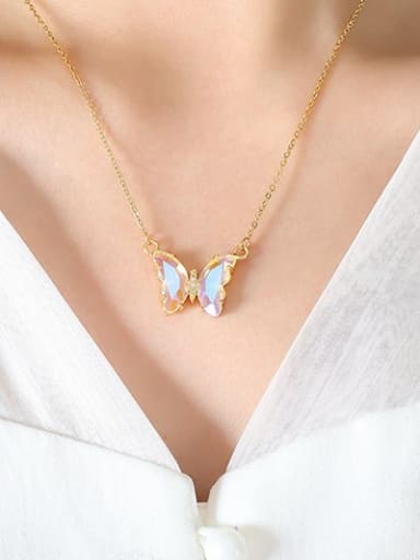 P1251 Gold necklace 43 5cm Brass Glass Stone Minimalist Butterfly  Earring and Necklace Set