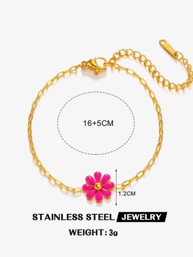 Exquisite flower bracelet in rose red Stainless steel Enamel Flower Dainty Link Bracelet