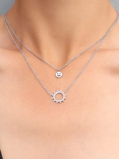Titanium 316L Stainless Steel Smiley Minimalist Multi Strand Necklace with e-coated waterproof